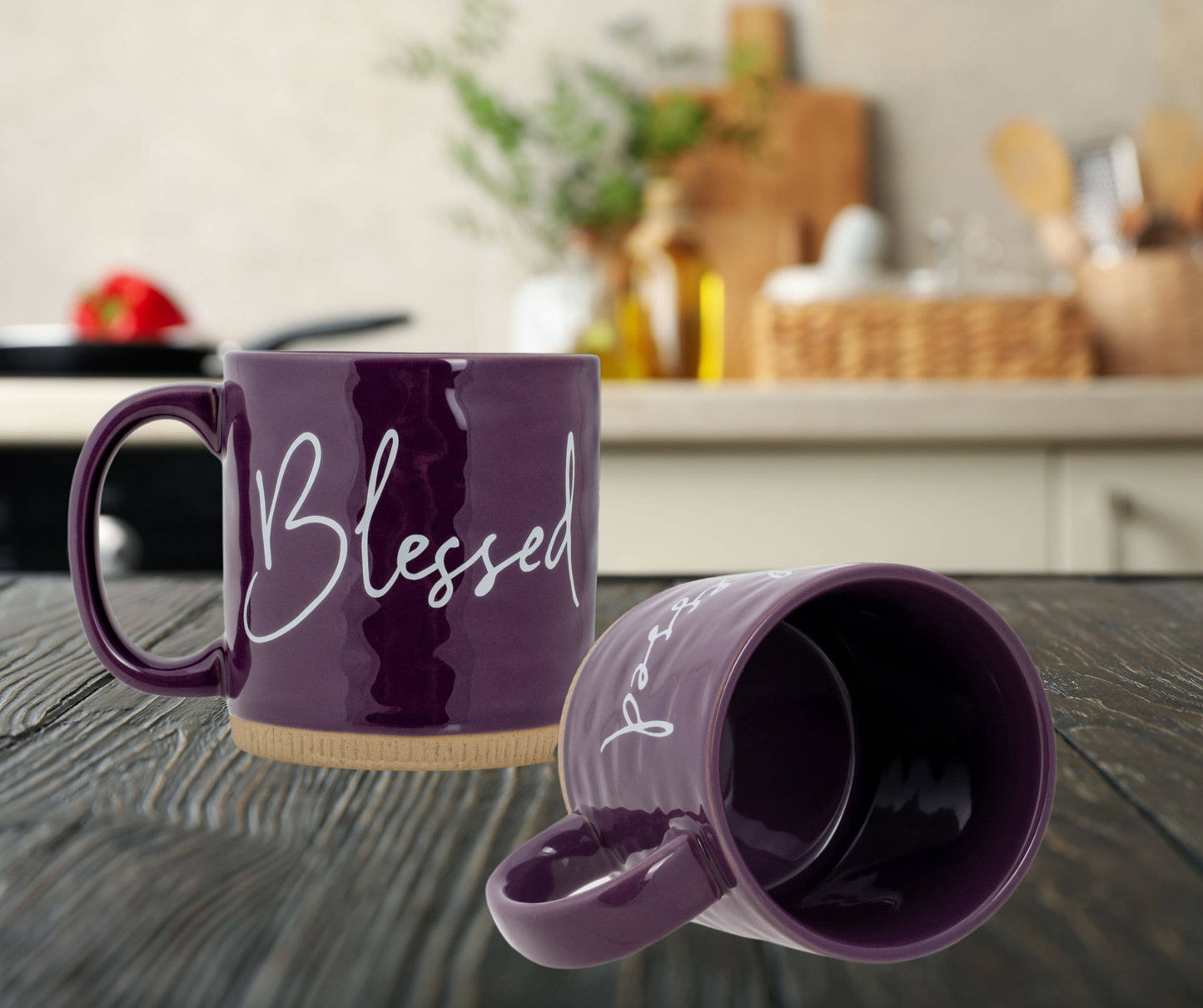 EAST AVENUE - 4-Pack Ceramic Mugs Blessed Purple Raw-Bottom