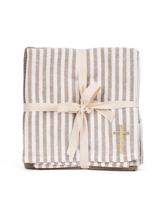 The Royal Standard - Cross Hand Towel Set   Taupe/Soft White   20x28   Set of 3
