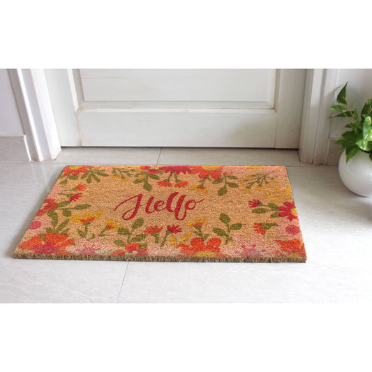 RugSmith - Hello Cursive Flowers Doormat