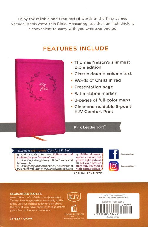 KJV Value Ultra Thinline Bible, Comfort Print--soft leather-look, pink