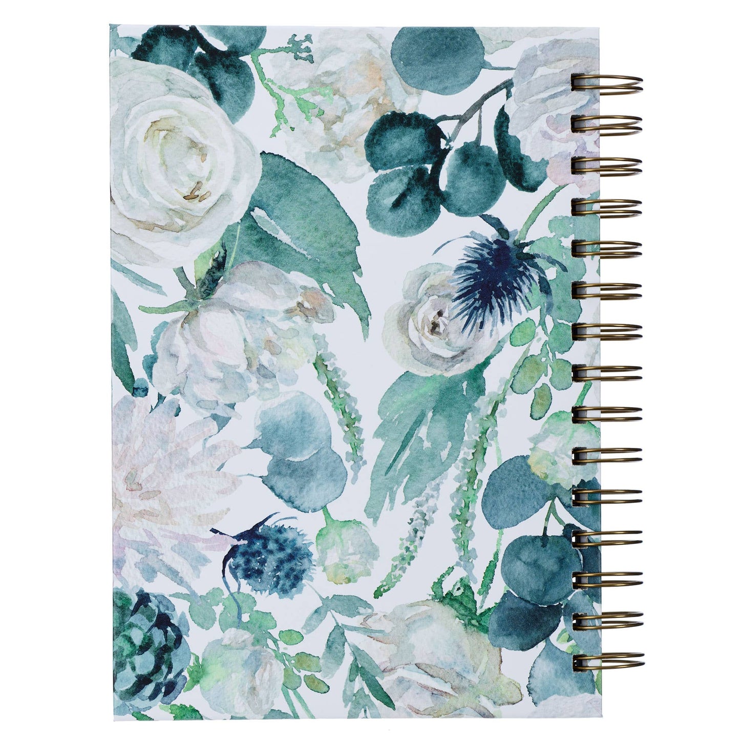Christian Art Gifts - Journal Wirebound White/Teal Floral Be Still  Ps. 46:10