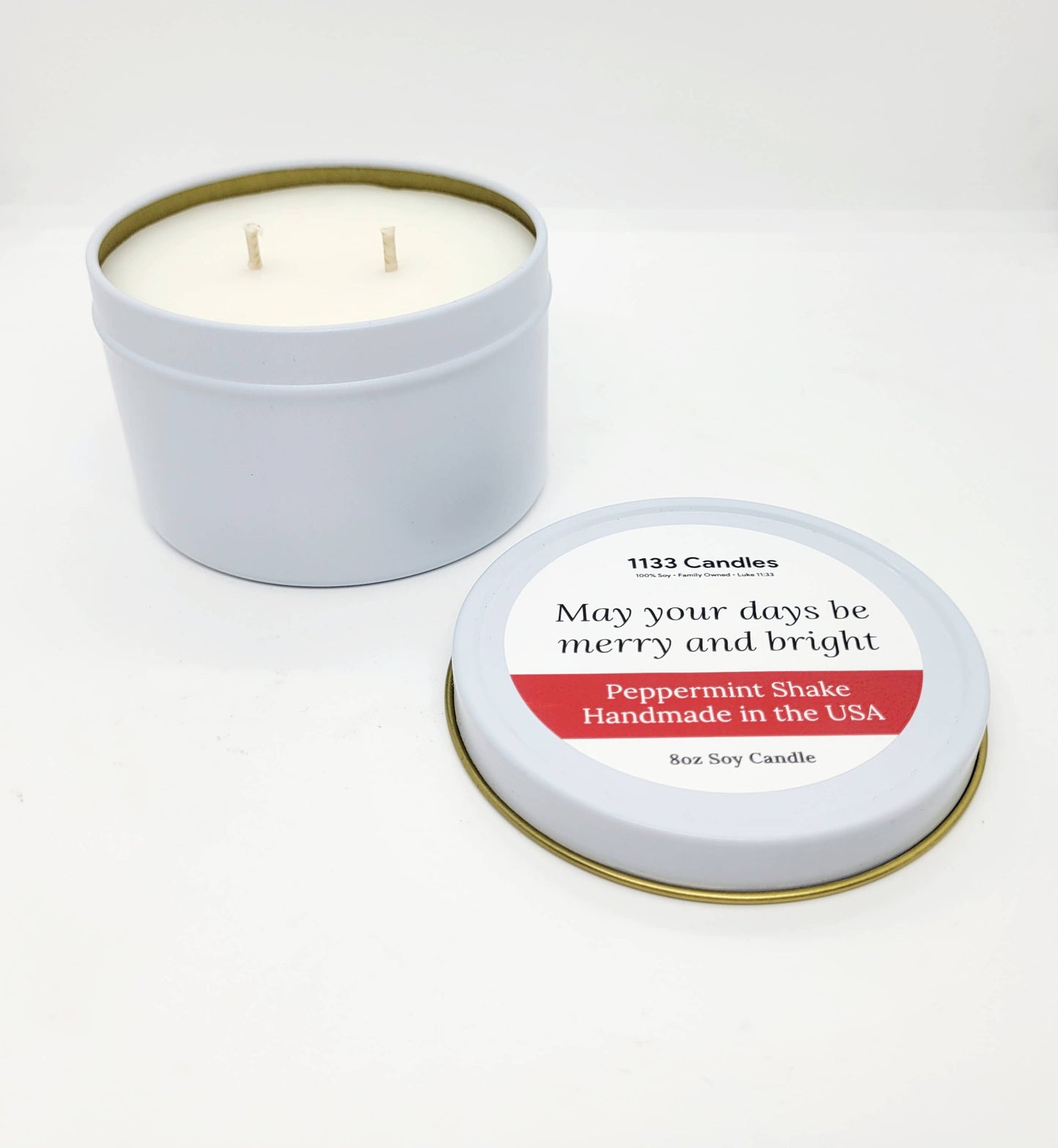 1133 Candles - Christmas 2025: 8oz Peppermint Candle - Merry & Bright