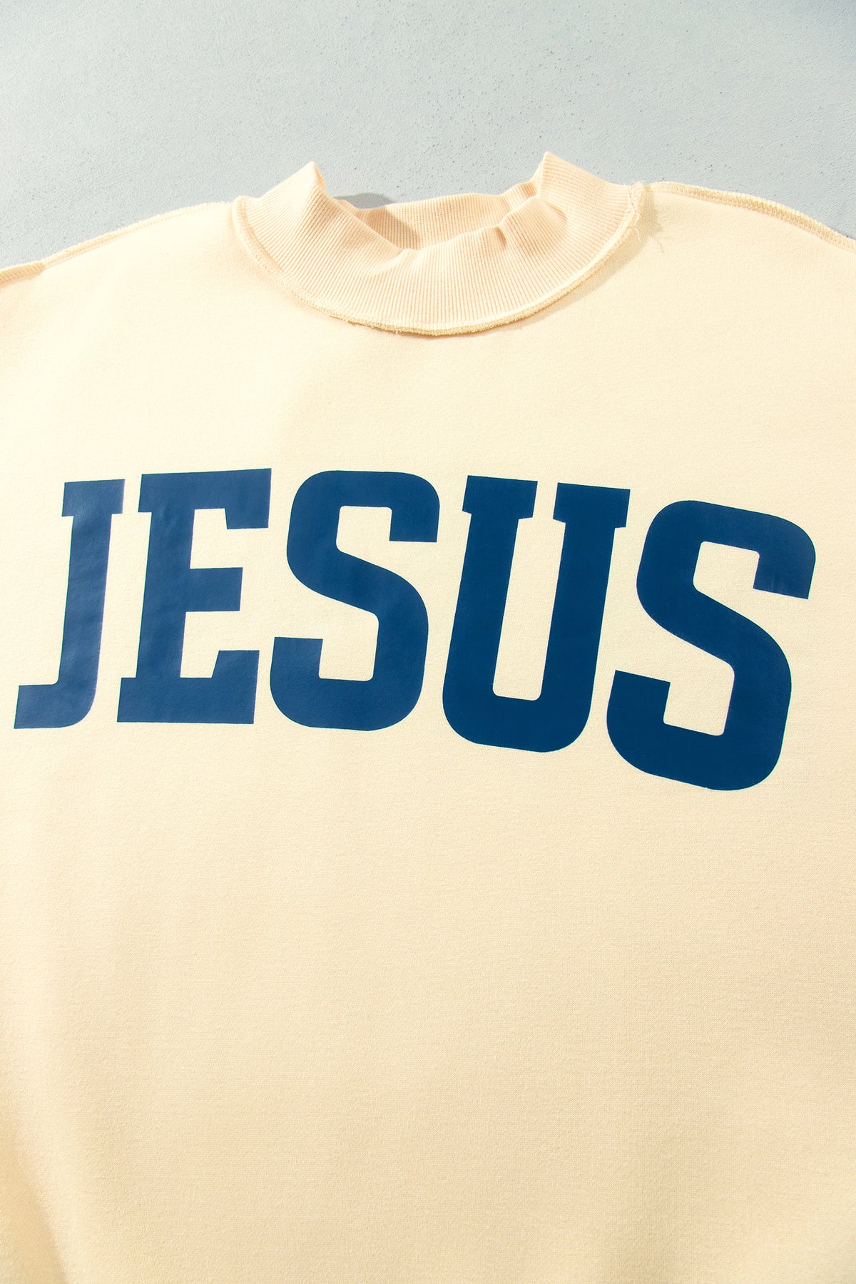 Light Grey Jesus Slogan Stand Neck Long Sleeve Oversized Tunic Plus Size Sweatshirt