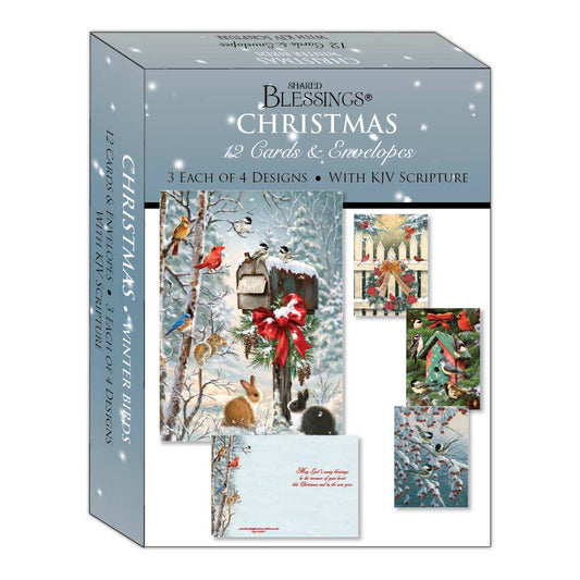 Crown Point Graphics - Winter Birds  - Variety Assortment Cards, Box of 12