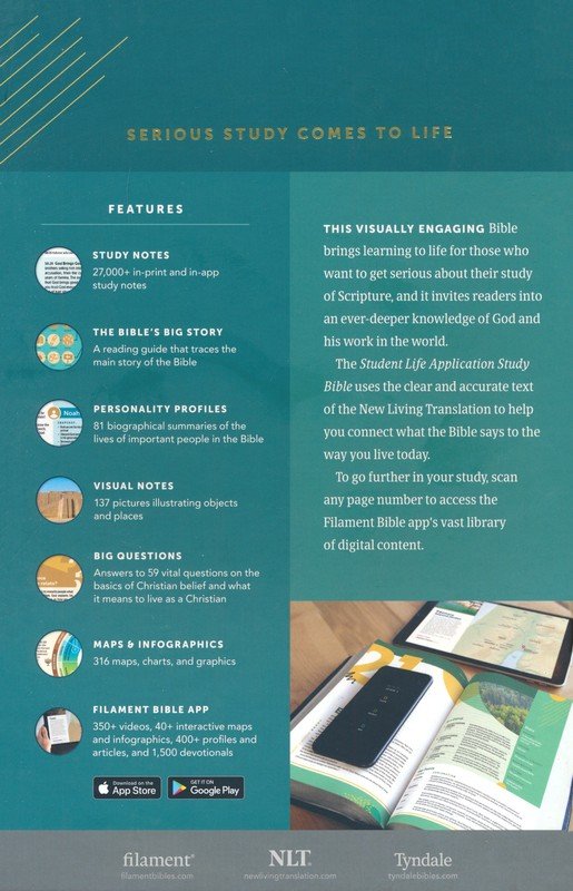 NLT Student Life Application Study Bible, Filament Enabled Edition, LeatherLike, Teal Blue Stripped, Indexed