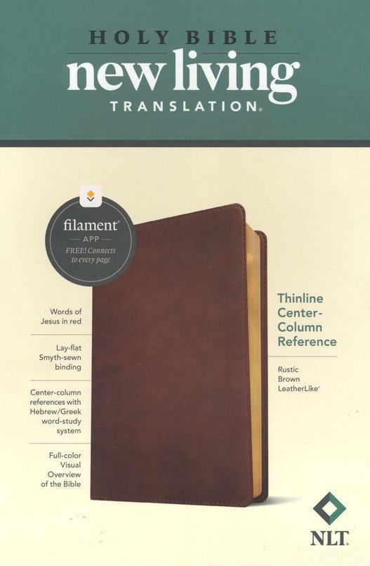 NLT Thinline Center-Column Reference Bible, Filament-Enabled Edition--soft leather-look, rustic brown