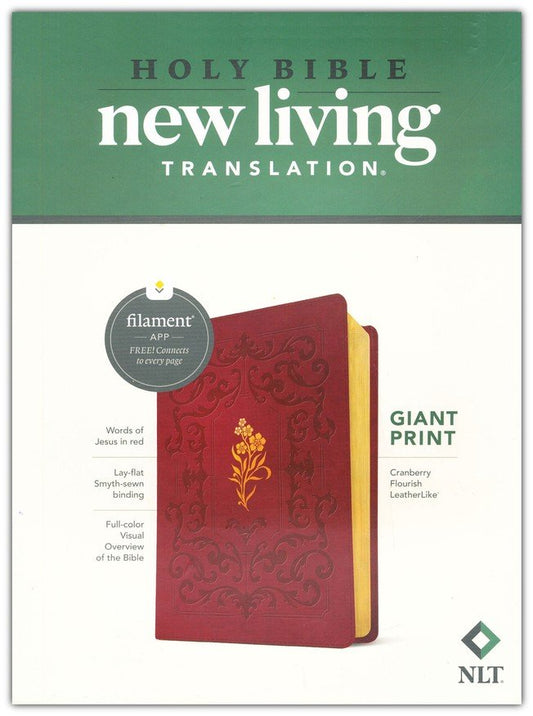 NLT Giant Print Bible, Filament-Enabled Edition (LeatherLike, Cranberry Flourish, Red Letter)