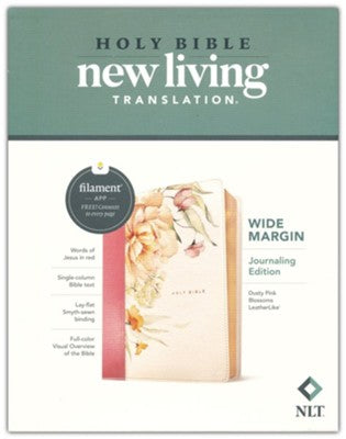 NLT Wide Margin Bible, Filament-Enabled Edition--soft leather-look, dusty pink blossoms