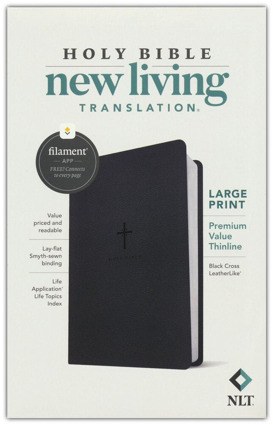 NLT Premium Value Thinline Bible, Large Print, Filament-Enabled--soft leather-look, black