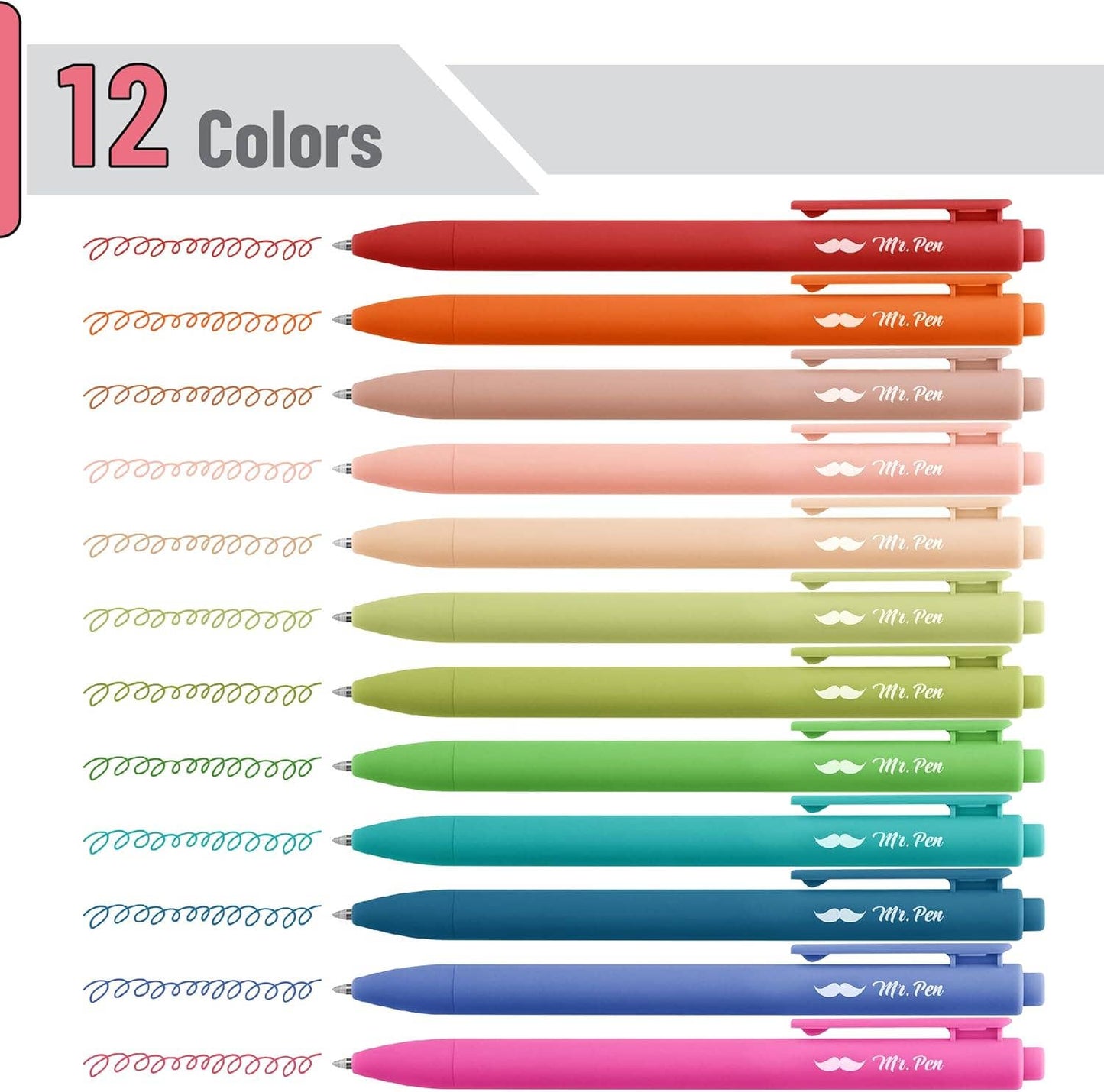 Mr. Pen - Cute 12-Pack Retractable Gel Pens with Colored Ink