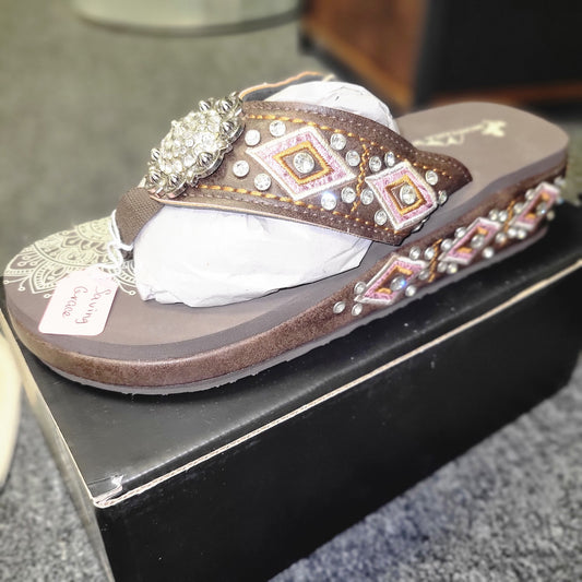 Saving Grace Tee Co-  Montana West flip flops, pink with silver concho