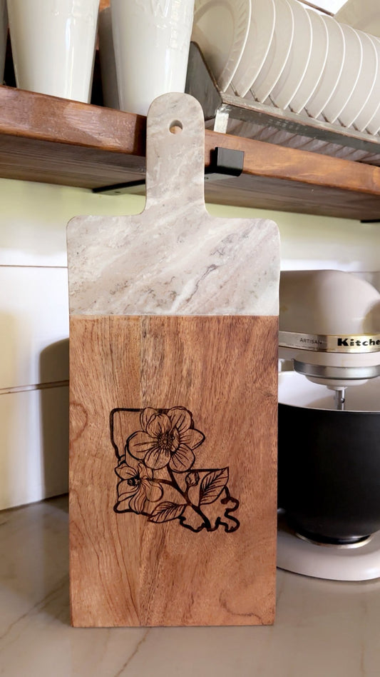 This Little Light of Mine Designs- Marble/Wood Cutting Board