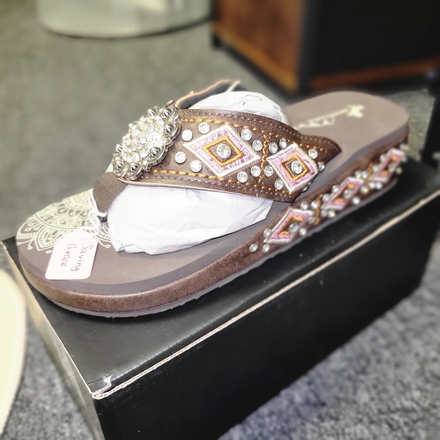 Saving Grace Tee Co-  Montana West flip flops, pink with silver concho