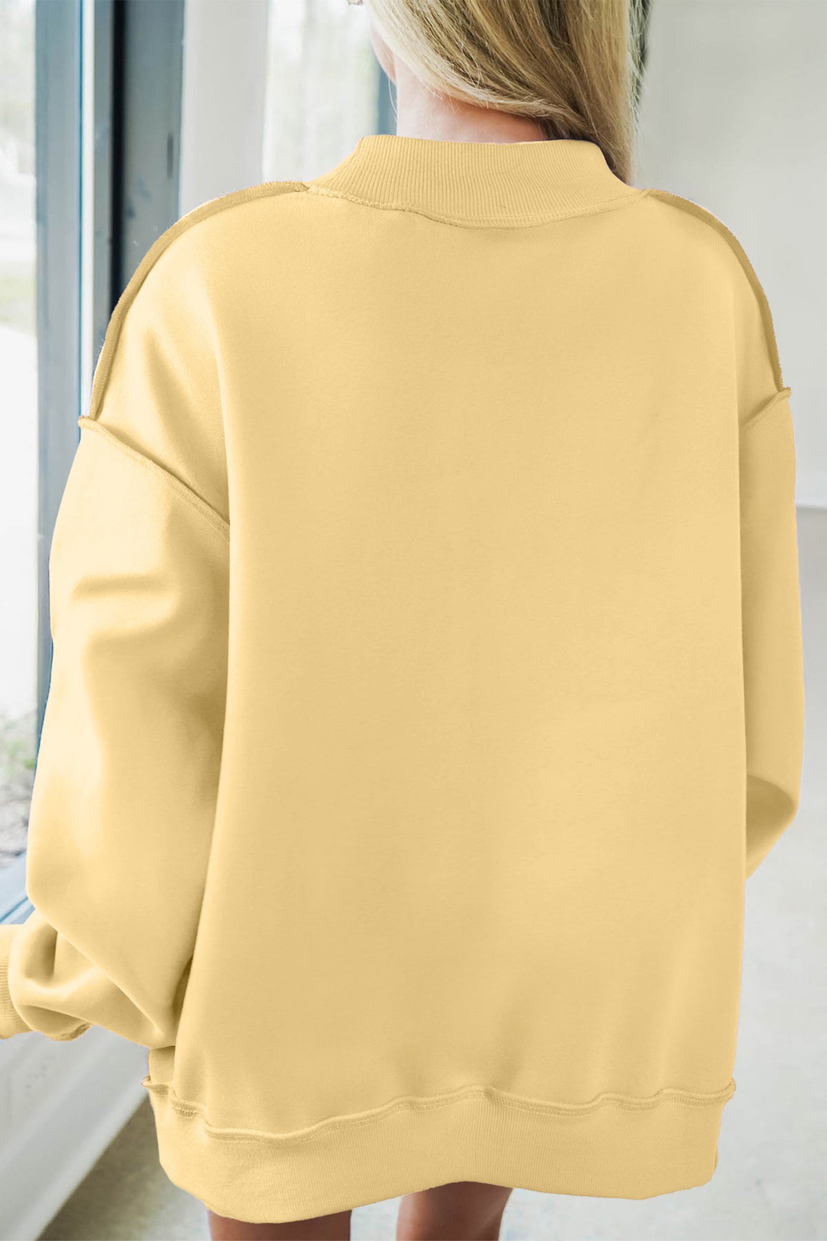 Meadow Mist Green JESUS Letter Patch Graphic Exposed Seam Mock Neck Baggy Sweatshirt