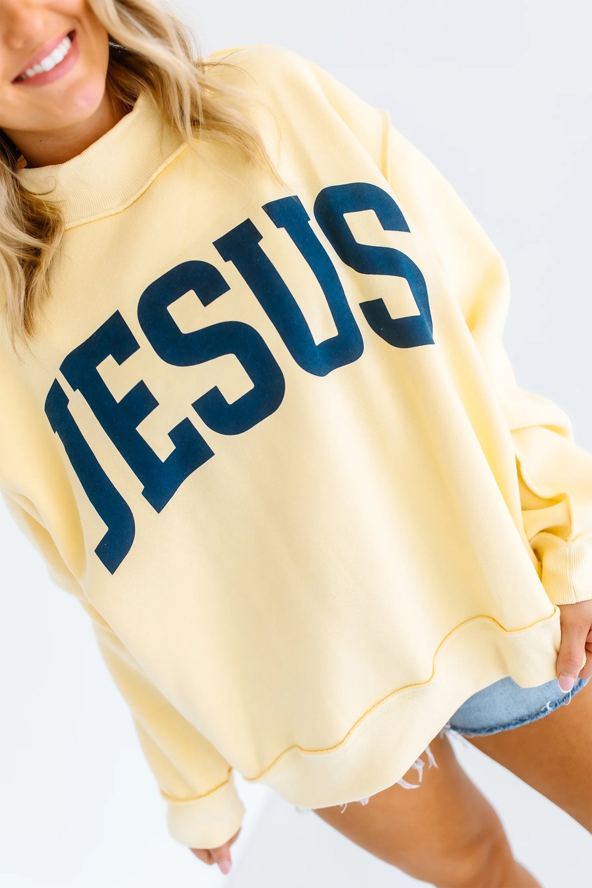 Light Grey Jesus Slogan Stand Neck Long Sleeve Oversized Tunic Plus Size Sweatshirt