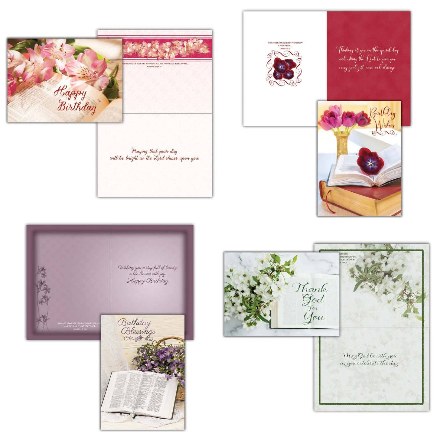 Crown Point Graphics - Bibles and Flowers, Box of 12 Assorted Birthday Cards by Shared Blessings