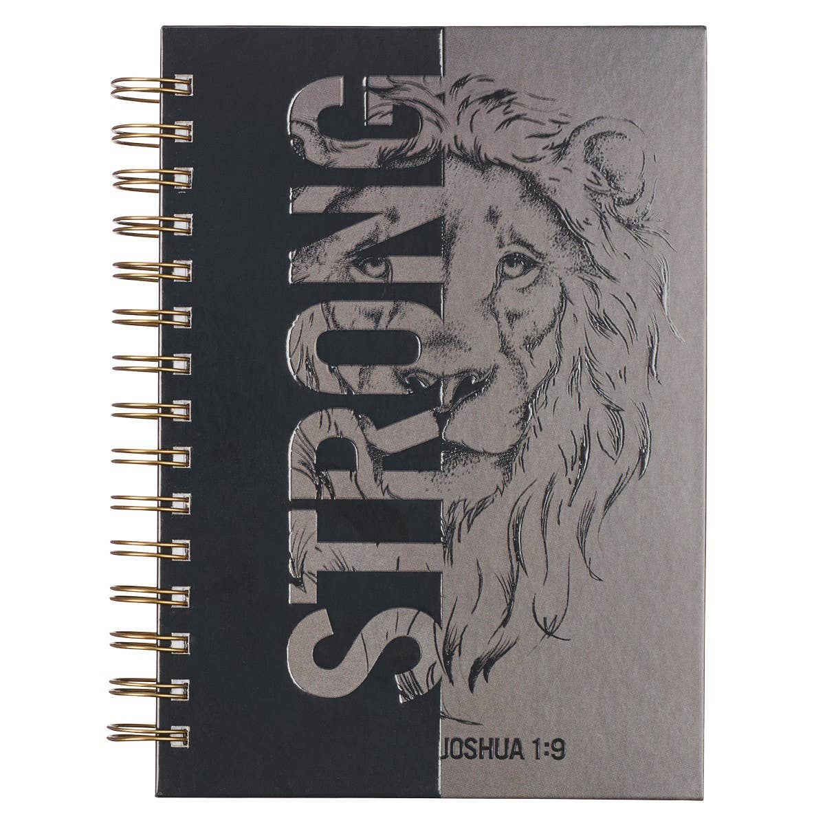 Christian Art Gifts - Journal Wirebound Black/Gray Be Strong Josh. 1:9