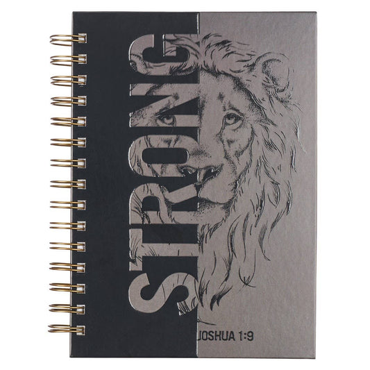 Christian Art Gifts - Journal Wirebound Black/Gray Be Strong Josh. 1:9