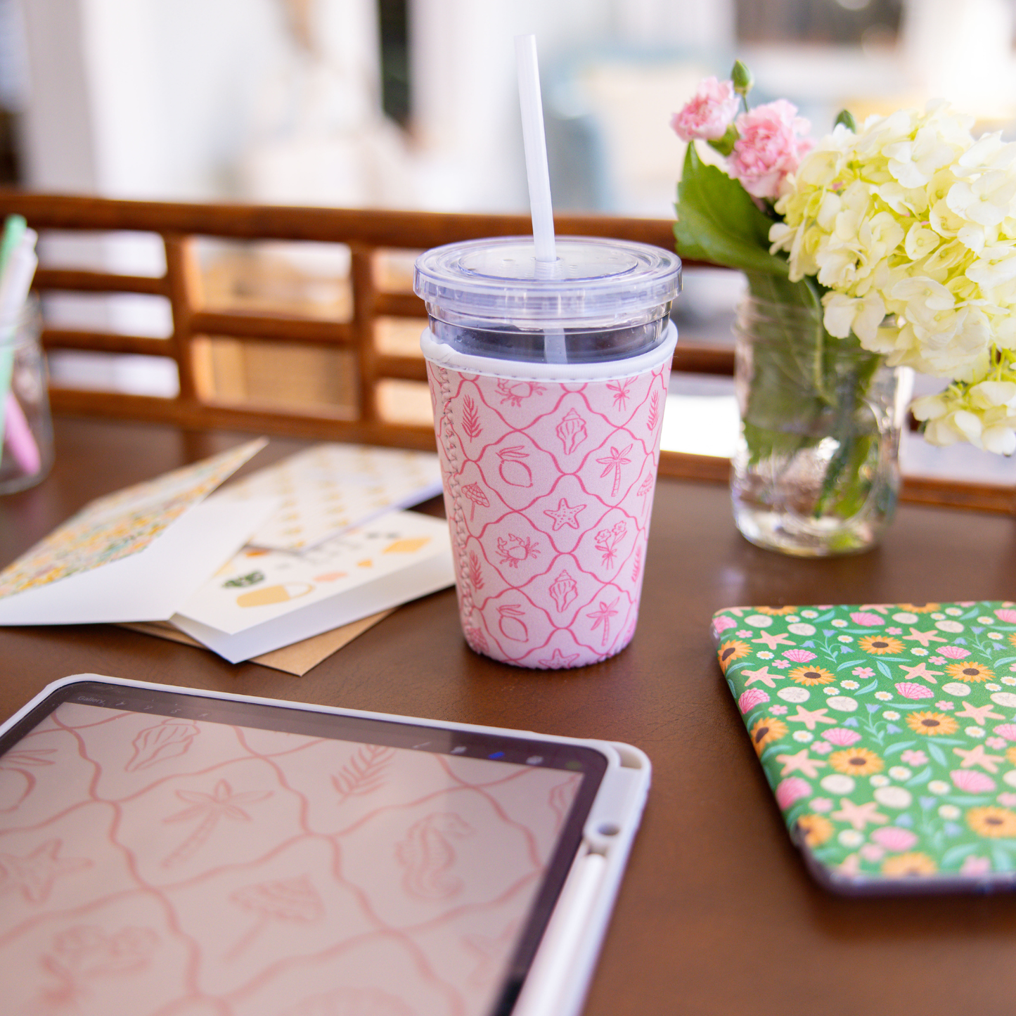 Oak Shore Collective LLC - Pink Palm Summer | Reusable Coffee Sleeve