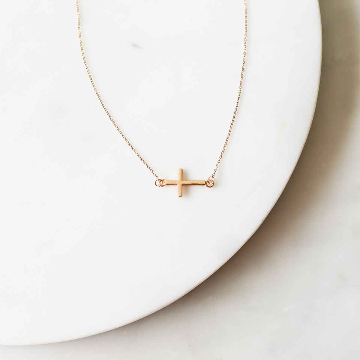 The Royal Standard - Blessing Cross Necklace   Gold   14"