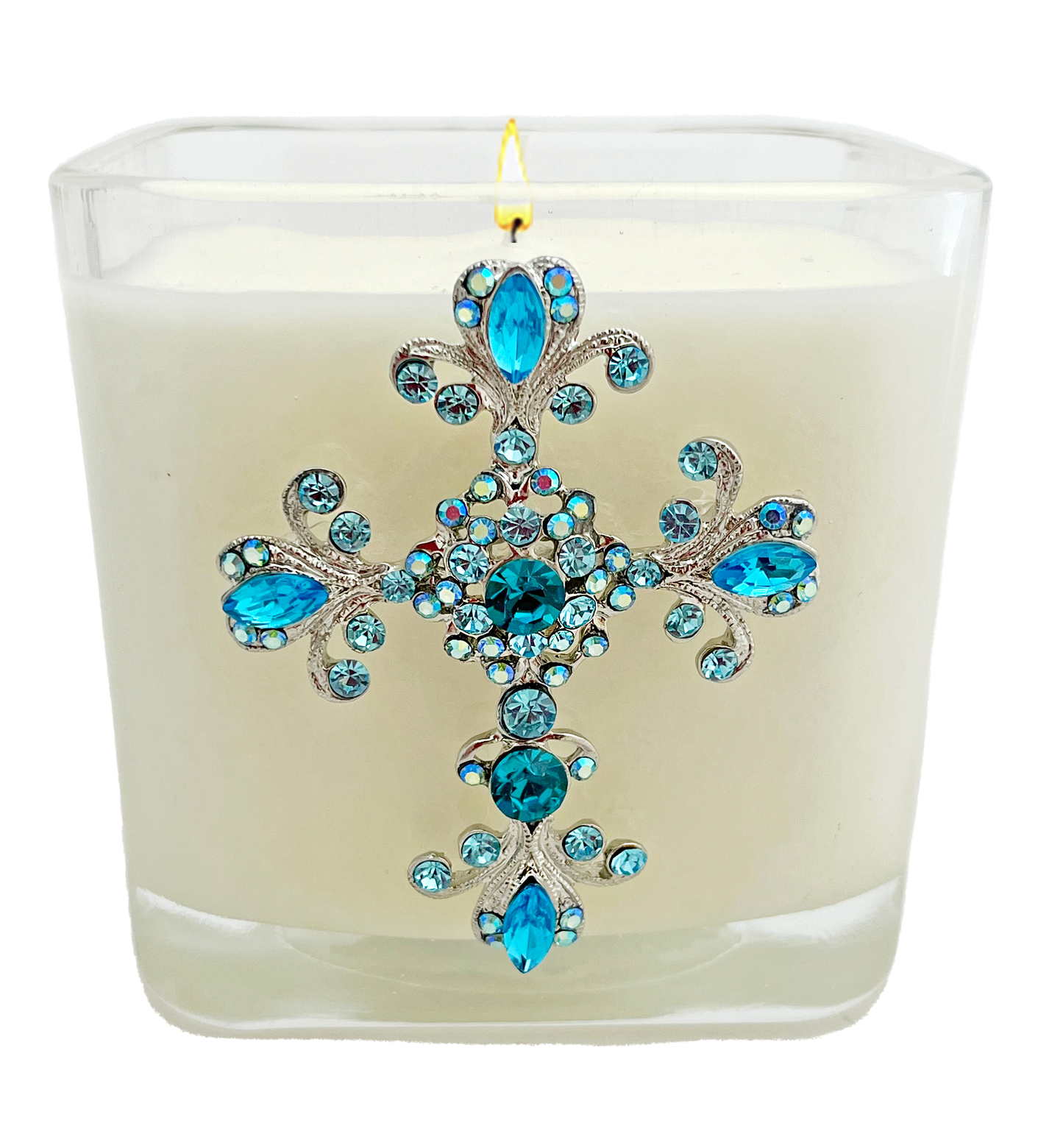 Abba Christian Products - HYSSOP - 12oz BLUE FLOURISH CROSS CANDLE