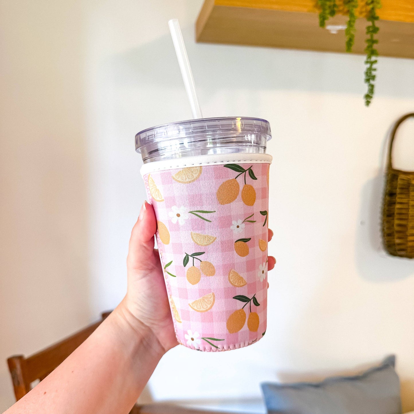 Oak Shore Collective LLC - Lemon Gingham | Reusable Coffee Sleeve
