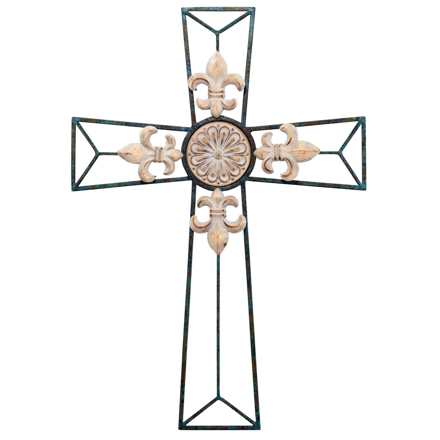 Dicksons - FLEUR DE LIS GREEN METAL WALL CROSS 20"H