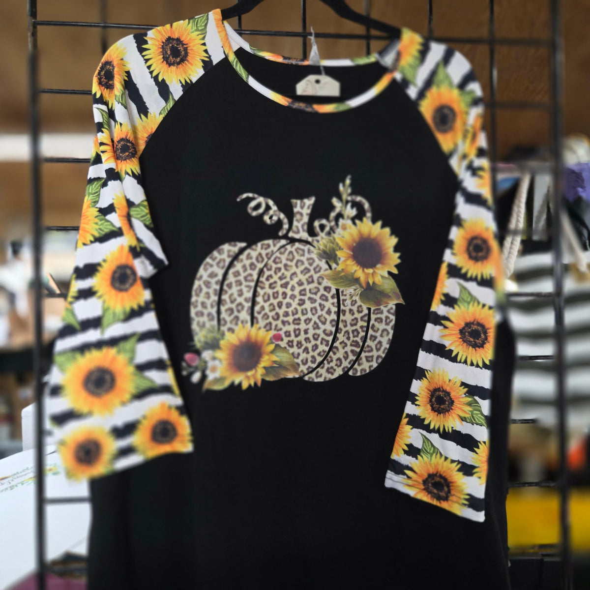 Saving Grace Tee Co- Leopard Sunflower pattern sleeve