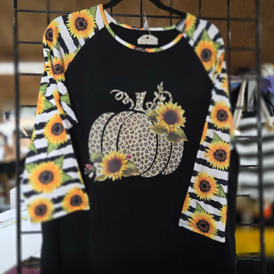 Saving Grace Tee Co- Leopard Sunflower pattern sleeve