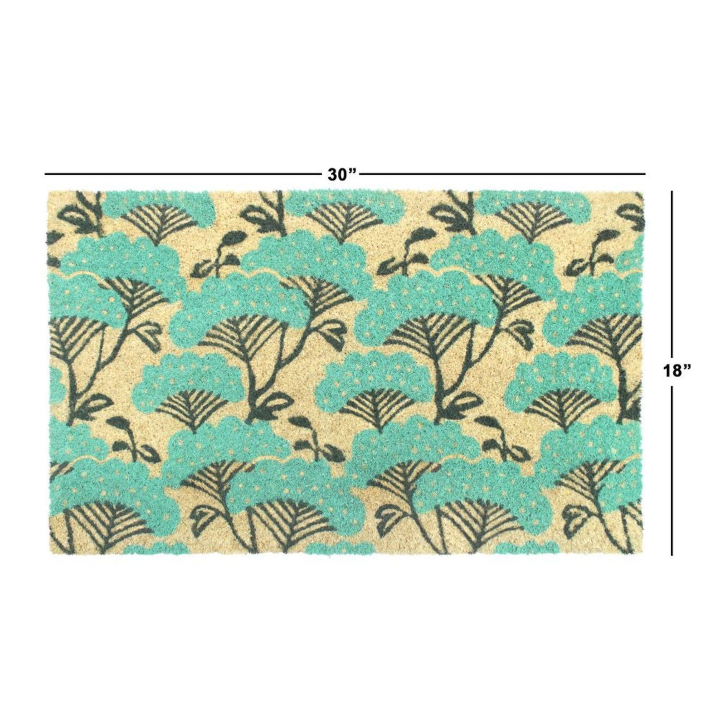 RugSmith - RugSmith Ice Green Blue Floral Coir Doormat, 18" x 30"