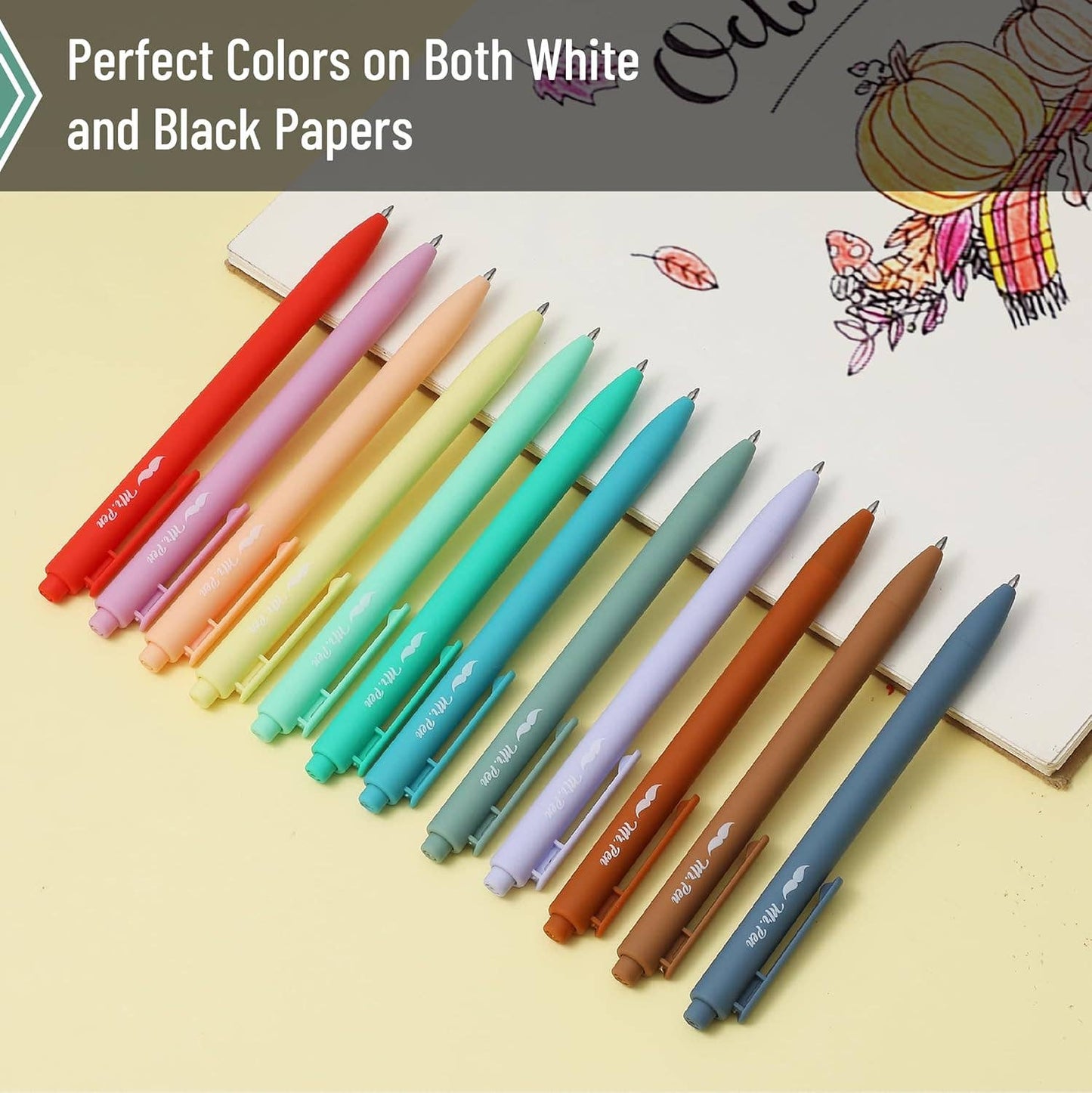 Mr. Pen - Cute 12-Pack Retractable Gel Pens with Colored Ink