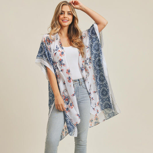 Sheer Paisley And Floral Print Kimono