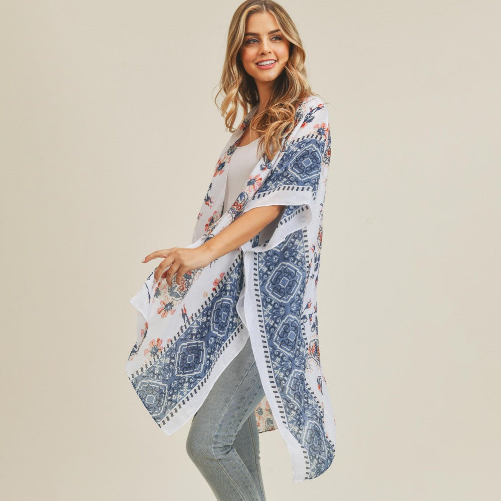 Sheer Paisley And Floral Print Kimono