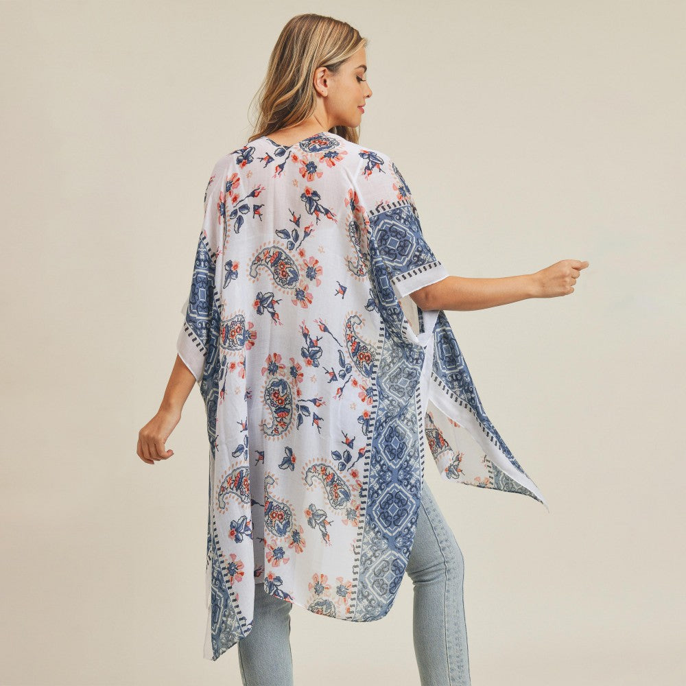 Sheer Paisley And Floral Print Kimono