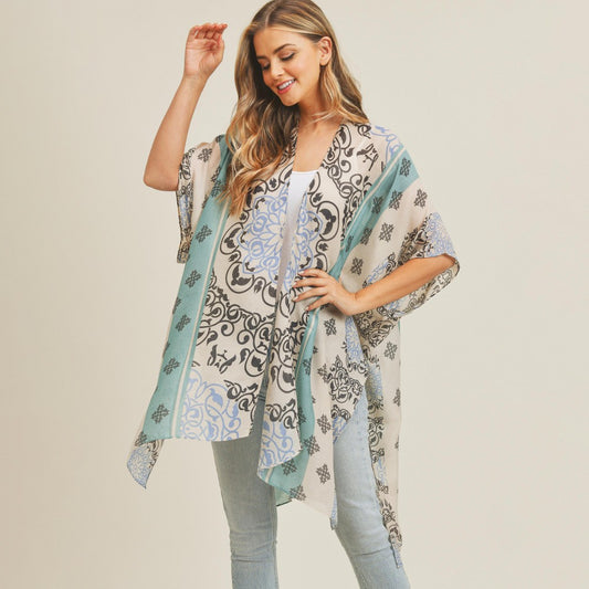 Sheer Medallion Print Kimono