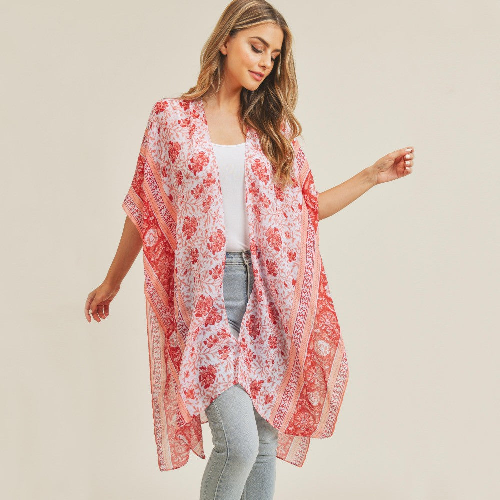 Women's Lightweight Floral Damask Print Kimono.