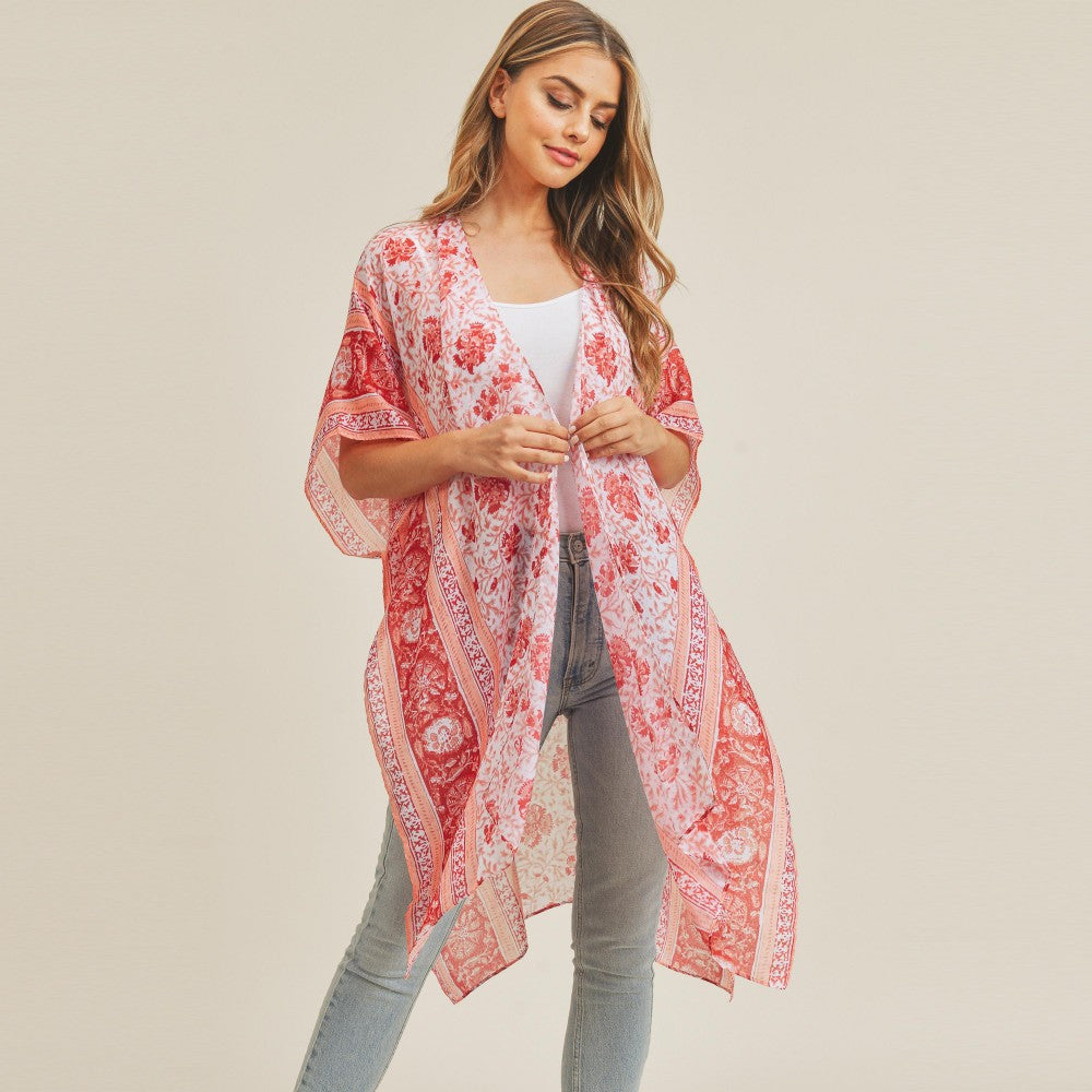 Women's Lightweight Floral Damask Print Kimono.