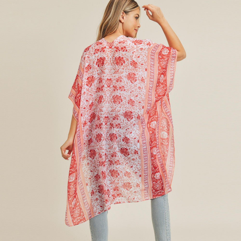 Women's Lightweight Floral Damask Print Kimono.