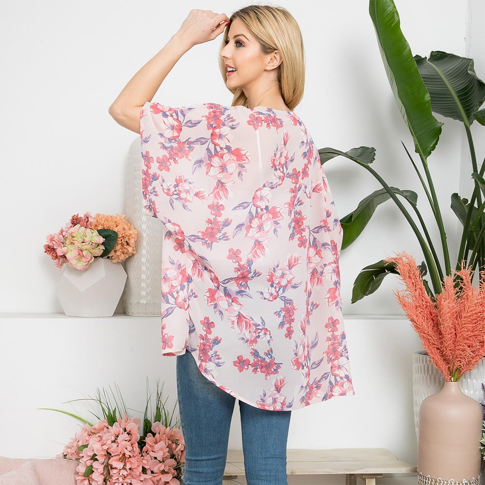 Lightweight Flower Printed Kimono Pink