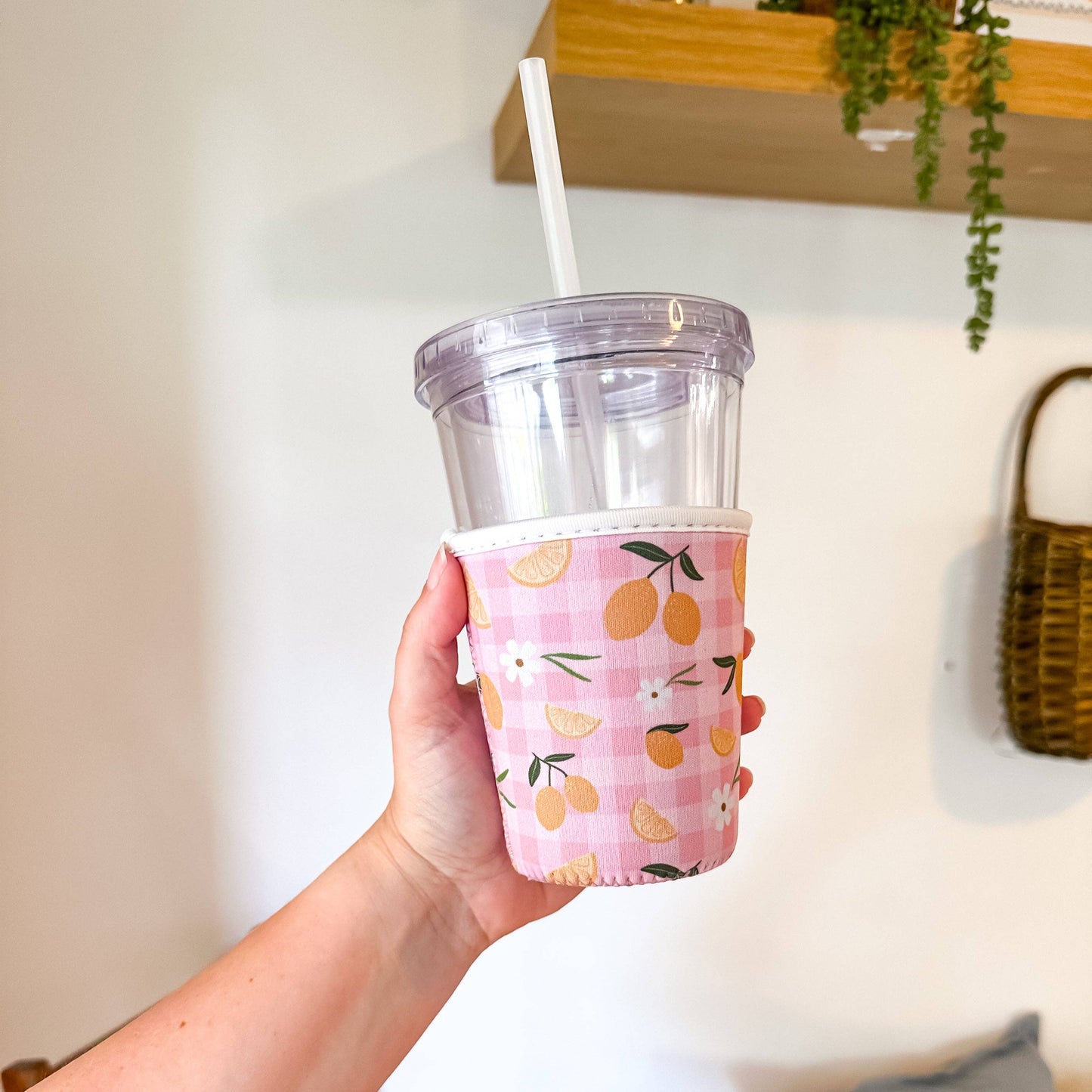 Oak Shore Collective LLC - Lemon Gingham | Reusable Coffee Sleeve