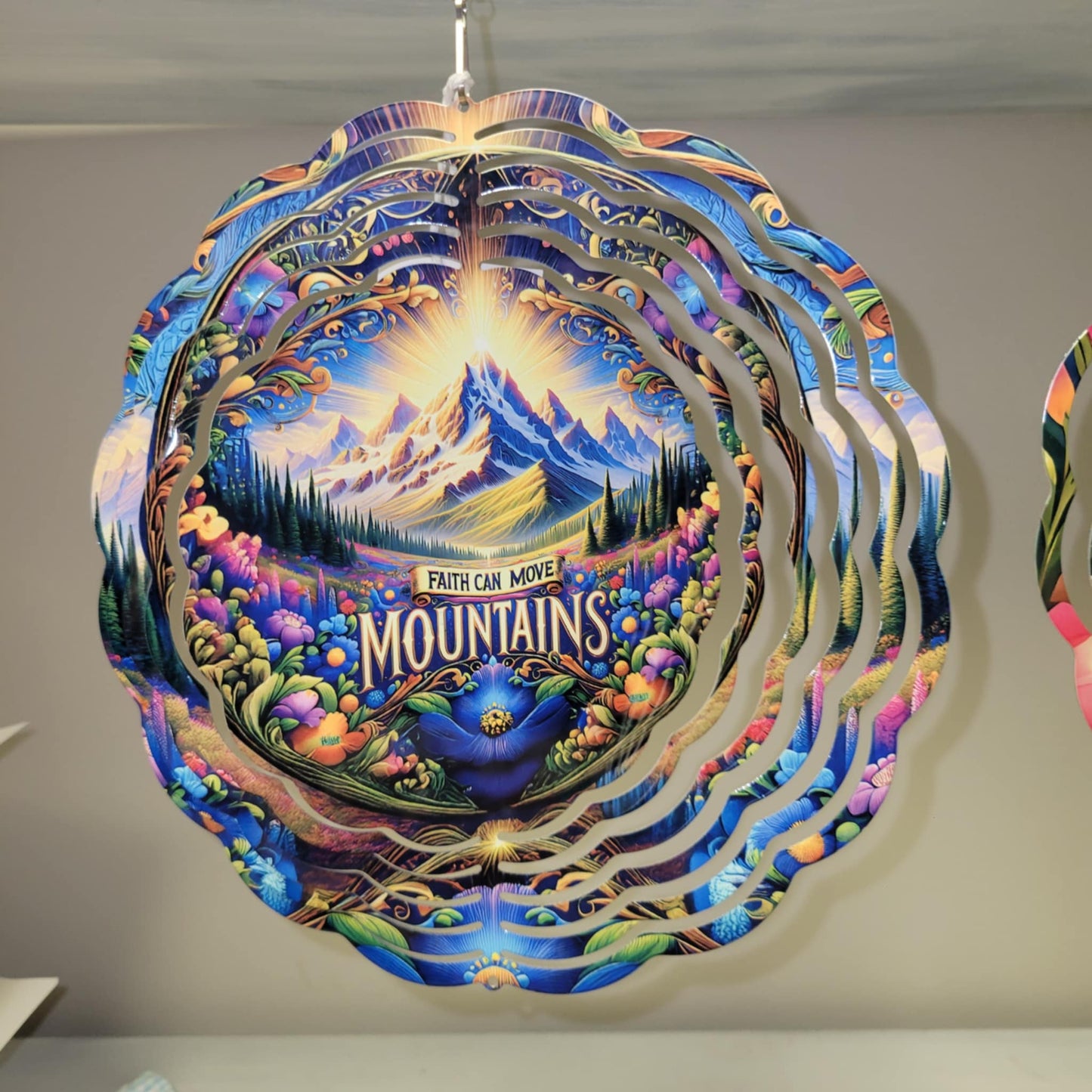 Farmhouse & Grace- Metal Wind spinner,   FAITH CAN MOVE MOUNTAINS