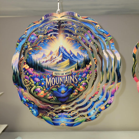 Farmhouse & Grace- Metal Wind spinner,   FAITH CAN MOVE MOUNTAINS