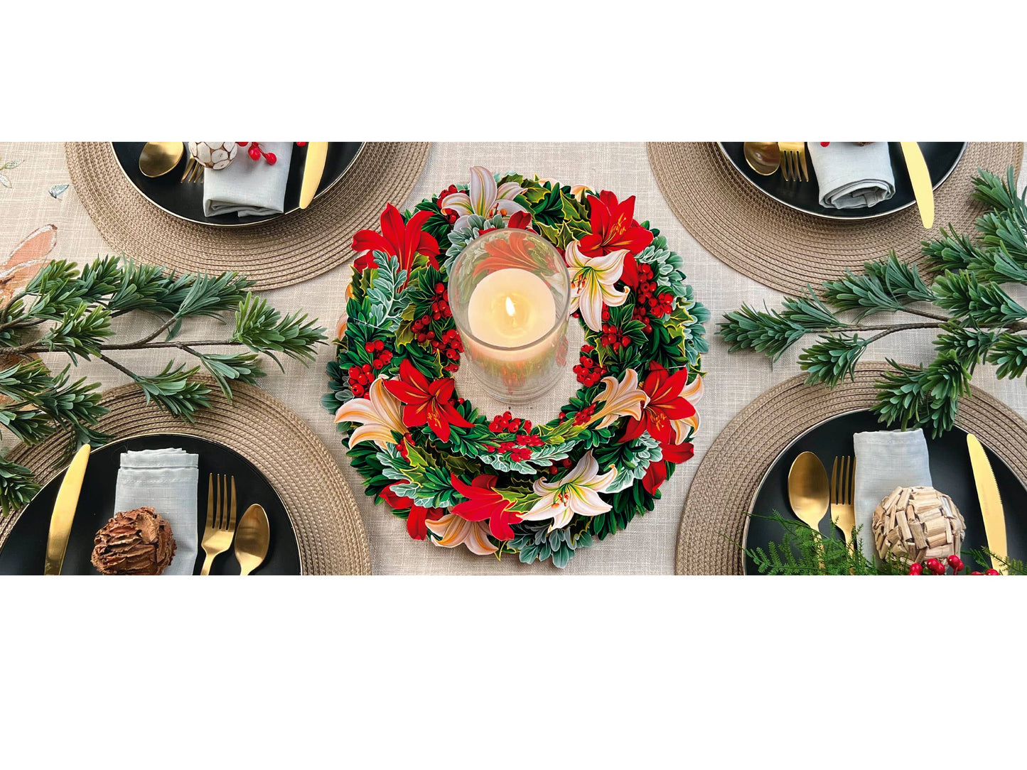 FreshCut Paper LLC - Winter Joy Wreath (6 Pop-up holiday Greeting Cards)