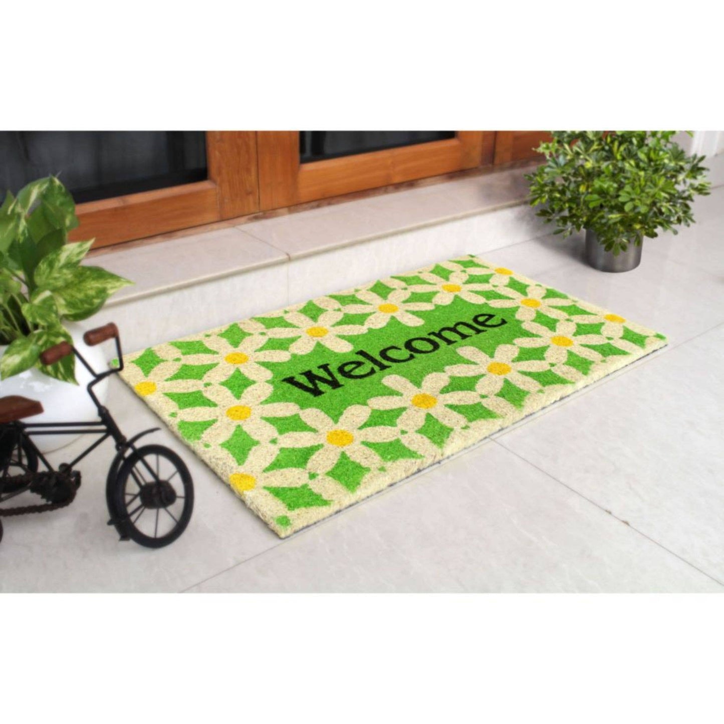 RugSmith - RugSmith Green  Machine Tufted Daisy Coir Doormat, 18" x 30"