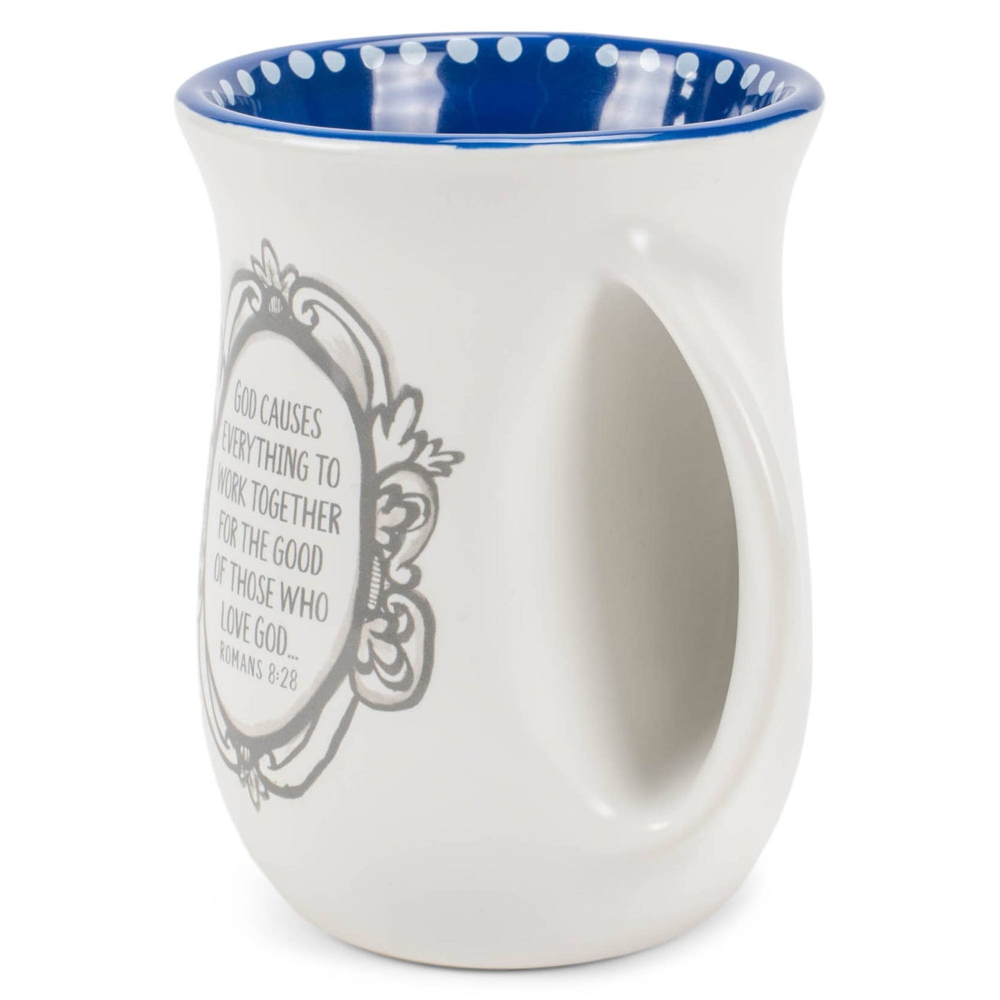 EAST AVENUE - Ceramic Handwarmer Mug Ornate Good Day Navy Interior 14 oz