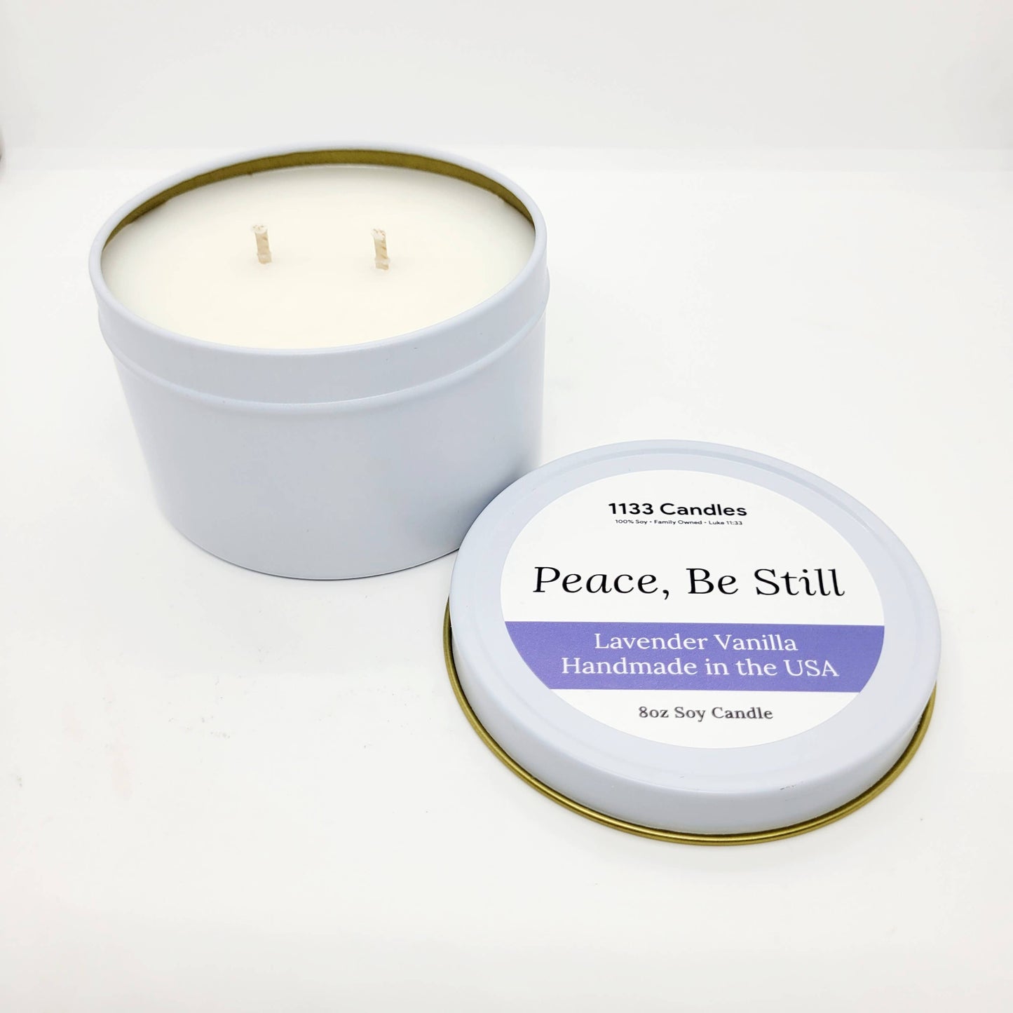 1133 Candles - Lavender Vanilla 8oz Candle - Be Still Bible Verse Candle