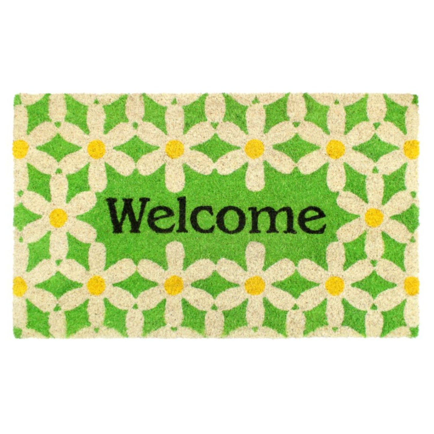 RugSmith - RugSmith Green  Machine Tufted Daisy Coir Doormat, 18" x 30"