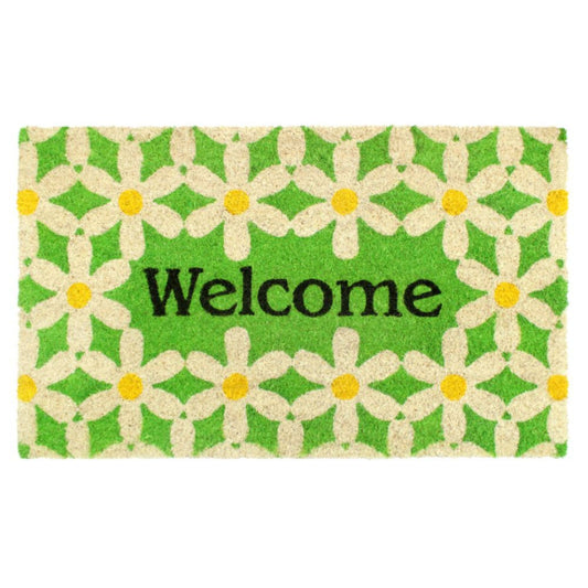 RugSmith - RugSmith Green  Machine Tufted Daisy Coir Doormat, 18" x 30"