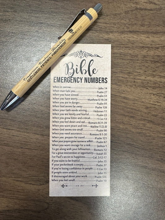 Bible Emergency Number Bookmark & Pen