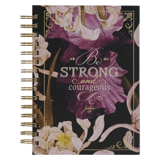 Christian Art Gifts Journal w/Scripture for Women Be Strong and Courageous Joshua 1:9 Bible Verse Plum Floral 192 Ruled Pages, Large Hardcover Notebook, Wire Bound
